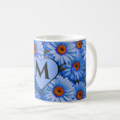 Blaubläuliche Sonnenblumen Blaue Gänse Muster Kaffeetasse (VorderseiteRechts)