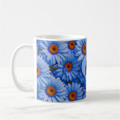 Blaubläuliche Sonnenblumen Blaue Gänse Muster Kaffeetasse (Links)