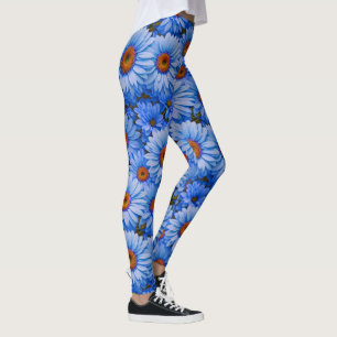 Blaubläuliche Sonnenblumen Blaue Gänse Muster Leggings