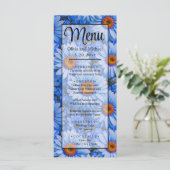 Blaubläuliche Sonnenblumen Blaue Gänse Muster Menükarte (Stehend Vorderseite)