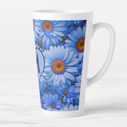 Blaubläuliche Sonnenblumen Blaue Gänse Muster Milchtasse (Rechts)