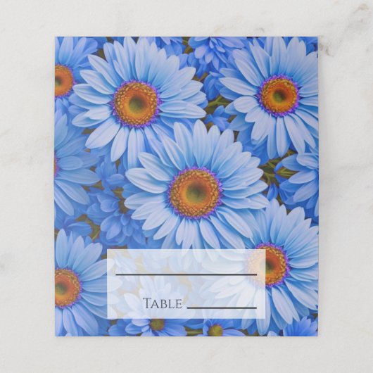 Blaubläuliche Sonnenblumen Blaue Gänse Muster Platzkarte (Außenseite Aufgefaltet)