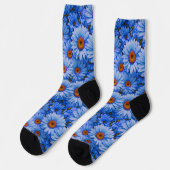 Blaubläuliche Sonnenblumen Blaue Gänse Muster Socken (Linkes Detail)