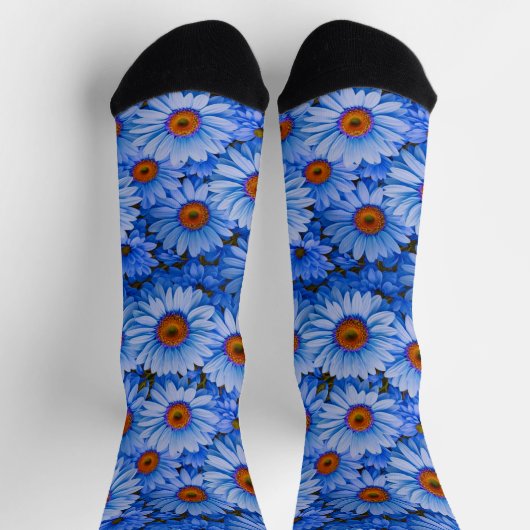 Blaubläuliche Sonnenblumen Blaue Gänse Muster Socken (Oben)