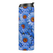 Blaubläuliche Sonnenblumen Blaue Gänse Muster Thermosbecher (Nach links gedreht)