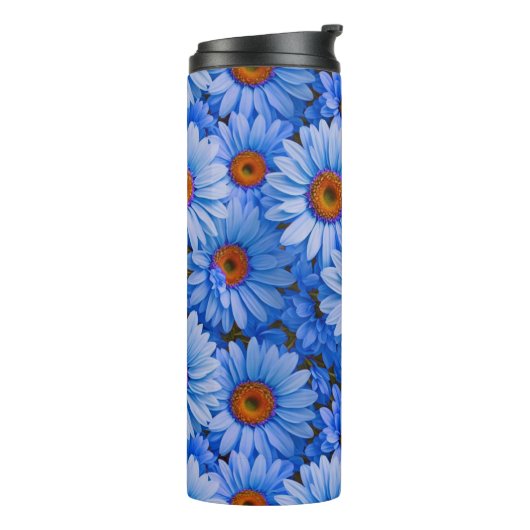 Blaubläuliche Sonnenblumen Blaue Gänse Muster Thermosbecher (Nach links gedreht)