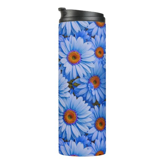 Blaubläuliche Sonnenblumen Blaue Gänse Muster Thermosbecher (Nach rechts gedreht)