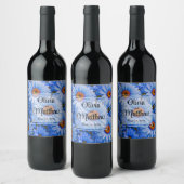 Blaubläuliche Sonnenblumen Blaue Gänse Muster Weinetikett (Flaschen)