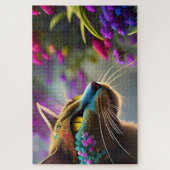 Blaublühende Kalico-Katze, Fantasie Puzzle (Vertikal)