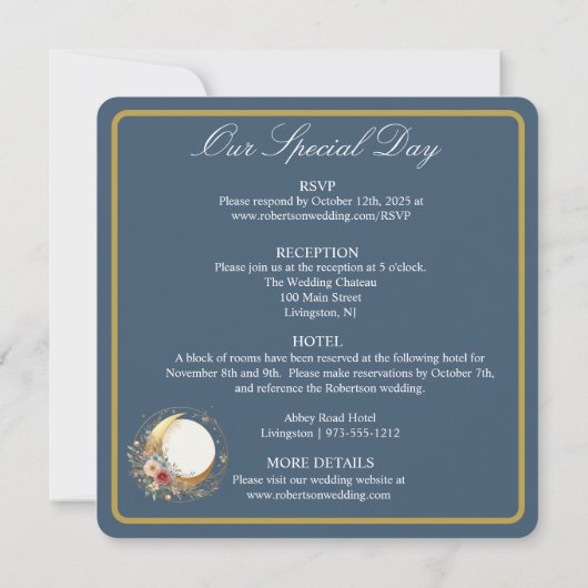 Blaublume, blumengeschmückte Hochzeit Einladung (Rückseite)