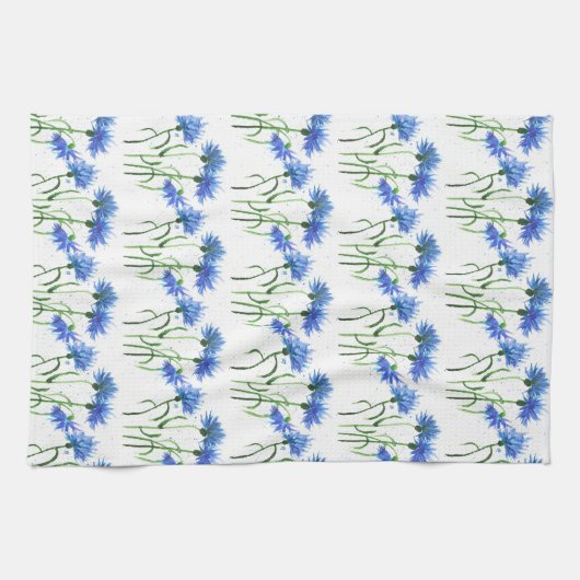 Blaublumen Aquarellmuster Geschirrtuch (Horizontal)