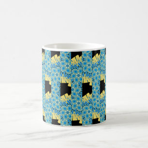 Blaublumen auf schwarz mit gelb abstrakten kaffeetasse