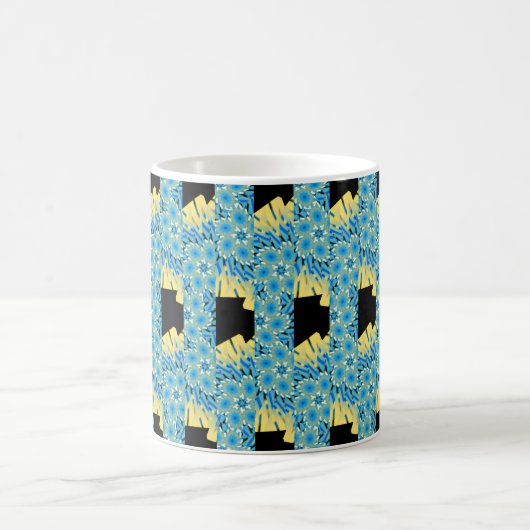 Blaublumen auf schwarz mit gelb abstrakten kaffeetasse (Mittel)