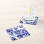 Blaublumen, blaue China, Porzellan, Vögel Rechteckiger Pappuntersetzer (Vor Ort)