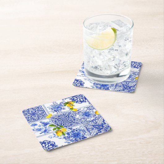 Blaublumen, blaue China, Porzellan, Vögel Rechteckiger Pappuntersetzer (Vor Ort)