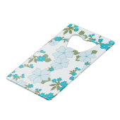 Blaublumen, Blumenmuster, Muster der Blume Geldbeutel Flaschenöffner (Vorderseite Schrägansicht)