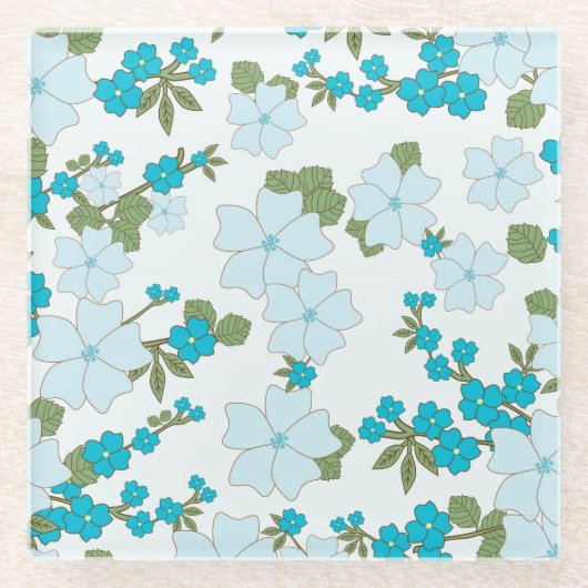 Blaublumen, Blumenmuster, Muster der Blume Glasuntersetzer (Vorderseite)