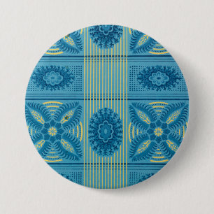 Blaublumen Gelbe Streifen Vintage Kunst Muster Button