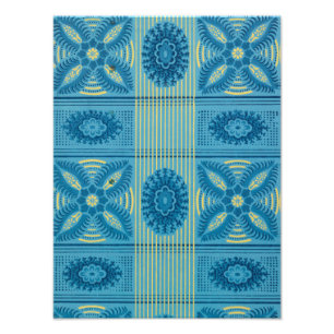 Blaublumen Gelbe Streifen Vintage Kunst Muster Fotodruck