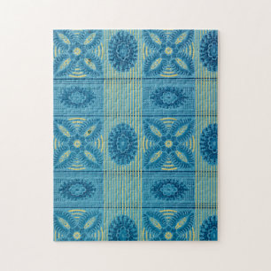 Blaublumen Gelbe Streifen Vintage Kunst Muster Puzzle