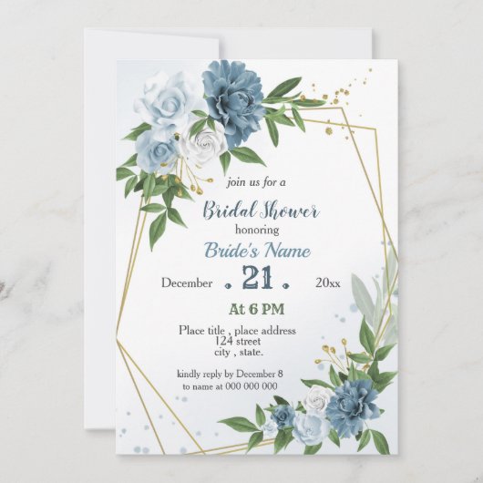 Blaublumen, geometrisches Brautparty Einladung (Vorderseite)