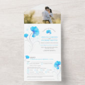 Blaublumen, graues, wirbelfarbenes Foto All In One Einladung (Innen Boden)