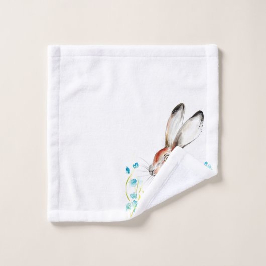 Blaublumen Hare Rabbit Wildblumen Wasserfarbe Badhandtuch Set (Waschlappen)