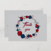 Blaublumen in Rot und Marineblau, graue Blätter Dankeskarte (Vorne/Hinten)