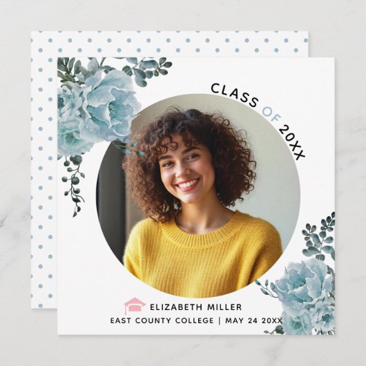 Blaublumen Klasse 2023 Abschluss Foto Ankündigung (Vorne/Hinten)