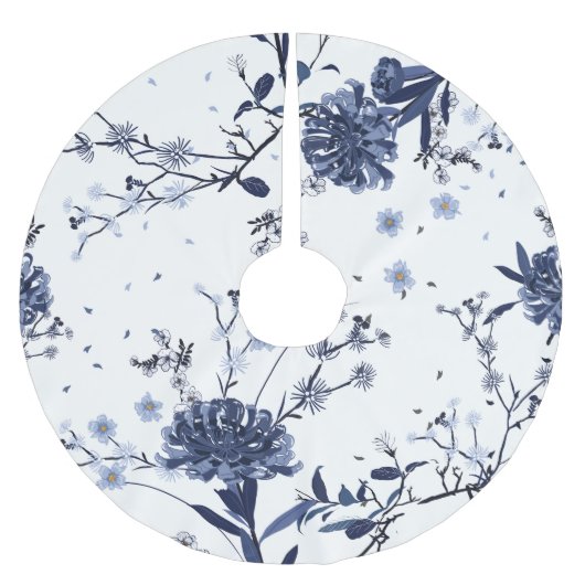 Blaublumen Polyester Weihnachtsbaumdecke (Vorderseite)