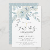 Blaublumen-Schrift zuerst heilige Gemeinschaft Einladung (Vorne/Hinten)
