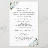 Blaublumen, weiße Blume, Boho, Hochzeitsprogramm (Rückseite)