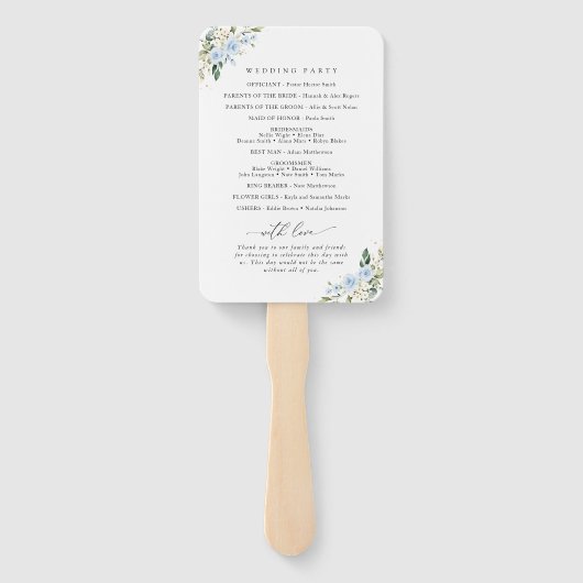 Blaublumen, weiße Blume, Boho, Hochzeitsprogramm Fächer (Rückseite)