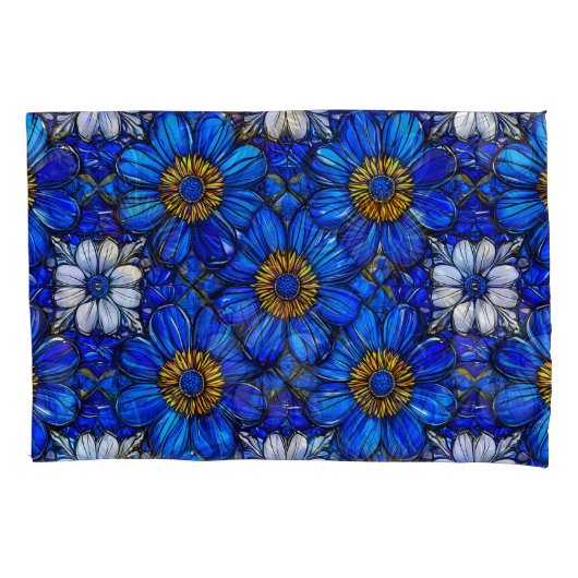 Blaublumenmuster Kissenbezug (Vorderseite)