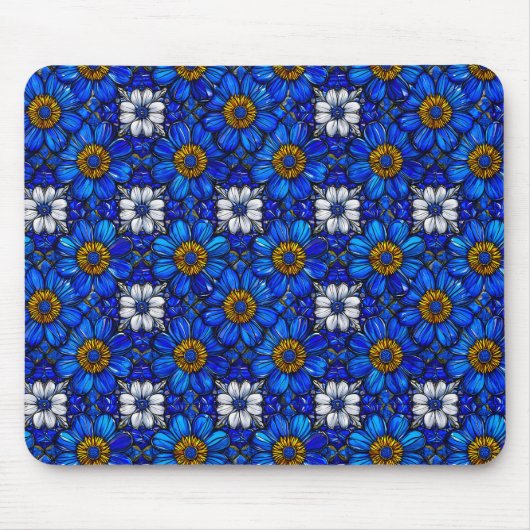 Blaublumenmuster Mousepad (Vorne)