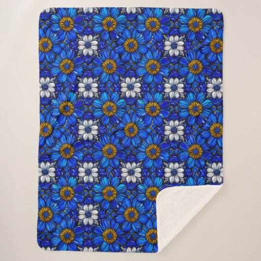 Blaublumenmuster Sherpadecke (Vorderseite)