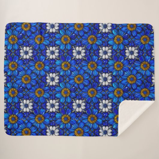 Blaublumenmuster Sherpadecke (Vorderseite (Horizontal))