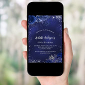 Blaublüten der Geburtstagsnacht, silberne Glitzern Einladung