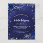 Blaublüten der Geburtstagsnacht, silberne Glitzern Einladungspostkarte (Vorderseite)
