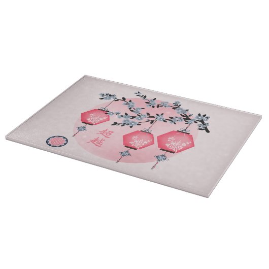 Blaublütenlaternen "Aufsteigen" asiatisches Design Schneidebrett (Ecke)