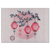 Blaublütenlaternen "Aufsteigen" asiatisches Design Schneidebrett (Vorderseite)