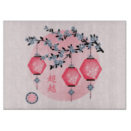 Blaublütenlaternen "Aufsteigen" asiatisches Design Schneidebrett
