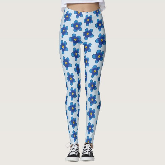 Blaublütenmuster Custom Leggings (Vorderseite)