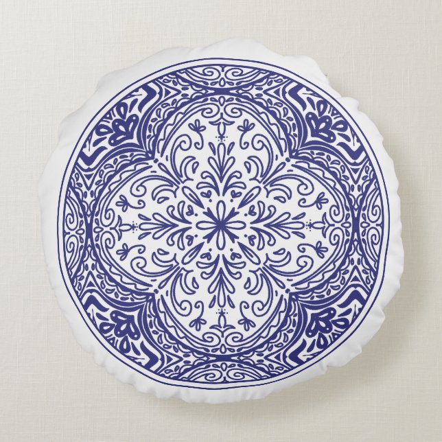 Blaublutmosaik Rundes Kissen (Rückseite)