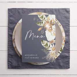 Blaubohemianisches, modernes, elegantes Blattwerk Menükarte