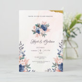 Blaubraun, einfache Blumenrahmen und Aquarellfarbe Einladung (Stehend Vorderseite)