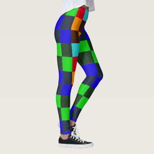 Blaubraun-grünes Rot-Karo-Muster, Leggings (Rechts)