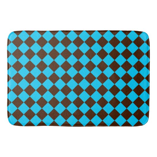 Blaubraune Diamant-Schachbrett-Muster Badematte (Vorderseite)
