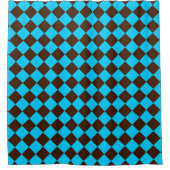 Blaubraune Diamant-Schachbrett-Muster Duschvorhang (Vorderseite)