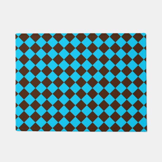 Blaubraune Diamant-Schachbrett-Muster Fußmatte (Vorderseite)